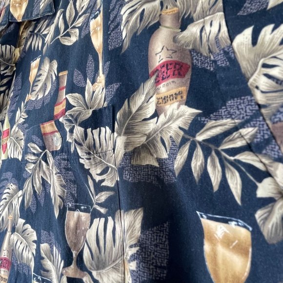 Vintage PIERRE CARDIN Men 2XL Tall Black Hawaiian Beer Wine Short Sleeve Shirt - Picture 3 of 12